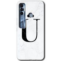 Tecno Spark 7 Pro HD Baskılı Kılıf + 9D Tam Ekran Koruyucu - Beyaz Mermer Desenli Ü Harfi