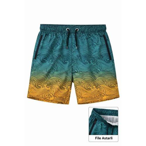 Erkek Deniz Şortu Fermuarlı Cepli File Astarlı Hızlı Kuruyan Premium - Çok Renkli
