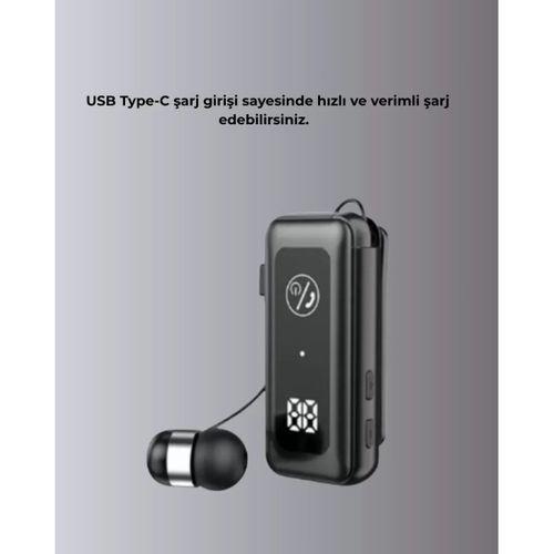 İçi Sarılabilen Kablo Ve Yaka Klipsli Bluetooth Kulaklık