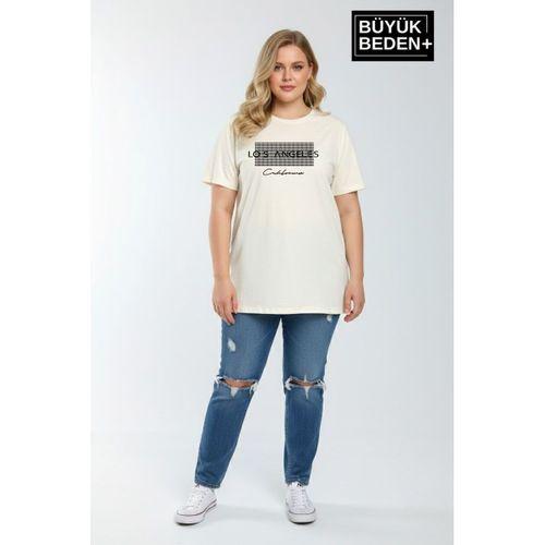 Süperlife Kadın Büyük Beden Los Angeles Baskılı 3xl-6xl Bisiklet Yaka Tshırt SPR26BTSK510-18