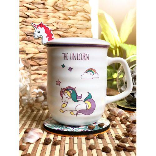 Unicorn Tasarım Kaşıklı Beyaz Kupa Bardak