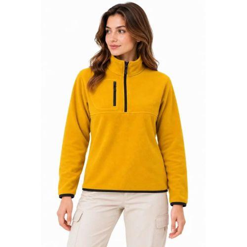Polar Dik Yaka Yarım Fermuarlı Fermuarlı Göğüs Cepli Regular Fit Kışlık Sweatshirt - Hardal Sarısı