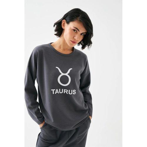 Kadın Füme Boğa Burcu Oversize 2 İplik Eşofman Ev Giyim Takımı