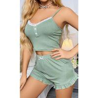 Kadın Yeşil Dantel Detaylı Şortlu Gecelik Pijama Takımı 5014