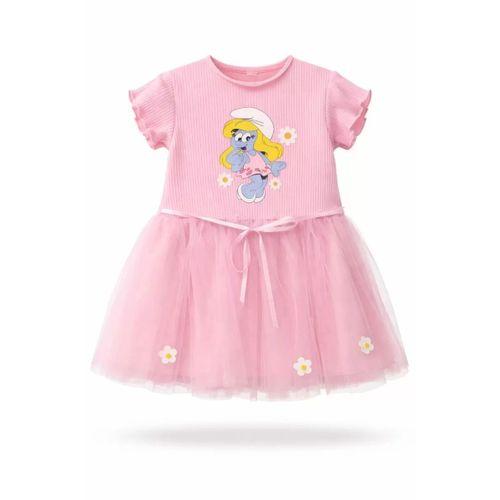 2-3-4 Yaş Şirinler Baskılı Tütü Elbise