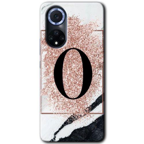 MRCİLETİSİM Huawei Nova 9 Kılıf HD Desen Baskılı Arka Kapak+Temperli Cam - Pembe Mermer Desenli O Harfi