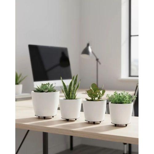 4’lü 3d Beyaz Minimal Dekoratif Vazo Ayaklı Saksı Takımı