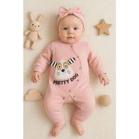 Pretty Dog Nakışlı Bandanalı % 100 Pamuk Kız Bebek Tulumu