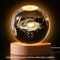 3d Samanyolu Galaksi Kristal Küre Usb Led Işıklı Ahşap Standlı Gece Lambası