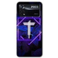 Potkal Hediye Fabrikası Poco x4 Pro Kılıf HD Desen Baskılı Arka Kapak - Dark Neon Yaprak T Harfi