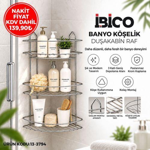 Üç Katlı Üçgen Metal Banyo Köşeliği Krom