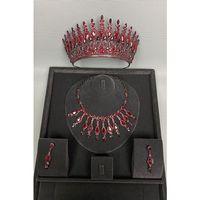 Henna Gelin Tacı ve Abiye Kolye Küpe Seti Bordo