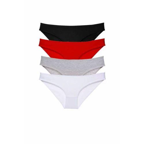 4 adet Süper Eko Set Likralı Kadın Slip Külot Siyah Kırmızı Gri Beyaz
