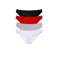 4 adet Süper Eko Set Likralı Kadın Slip Külot Siyah Kırmızı Gri Beyaz