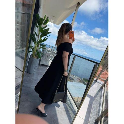 Kadın Madonna Yaka Midi Boy Modal Elbise
