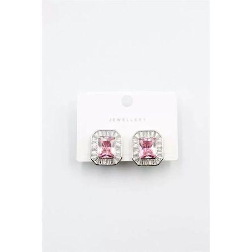 Kare Taşlı Küpe - Pembe