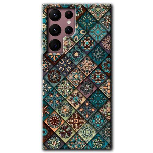 Potkal Hediye Fabrikası Samsung Galaxy S22 Ultra HD Baskılı Kılıf + 9D Tam Ekran Koruyucu - Mat Mandala