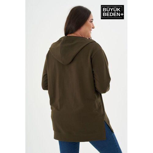 Kadın Tunik Büyük Beden Fermuarlı Kapşonlu Sweat Hırka SPR26BTK955