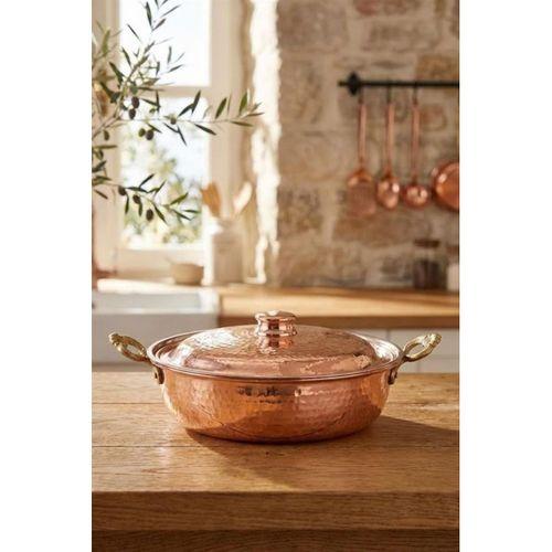 Turna Bakır Beyoğlu Kapaklı Tava 1 No 18 Cm El Dövme Kırmızı Turna7576-1