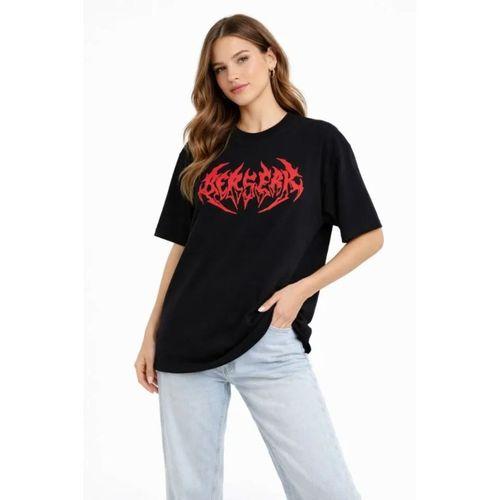 Baskılı T-Shirt Yazlık Kısa Kol Bisiklet Yaka Rahat Kalıp Tişört - Siyah