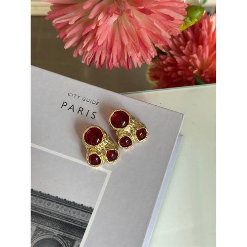 Taşlı Küpe - Bordo