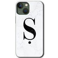 MRCİLETİSİM iPhone 13 Mini Kılıf HD Desen Baskılı Arka Kapak + Temperli Cam - Beyaz Mermer Desenli Ş Harfi