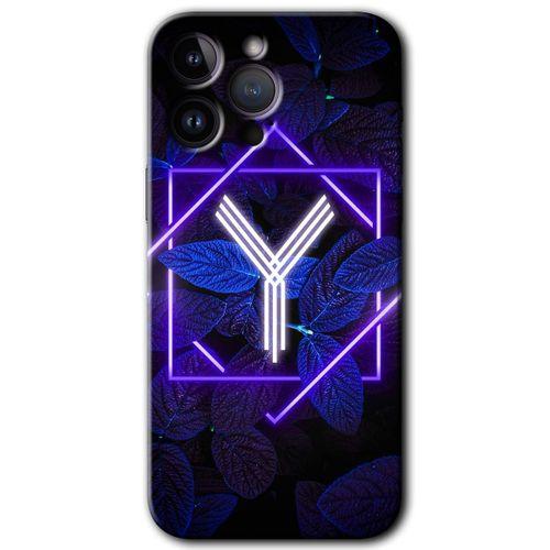 iPhone 14 Pro Kılıf HD Desen Baskılı Arka Kapak - Dark Neon Yaprak Y Harfi