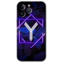 iPhone 14 Pro Kılıf HD Desen Baskılı Arka Kapak - Dark Neon Yaprak Y Harfi