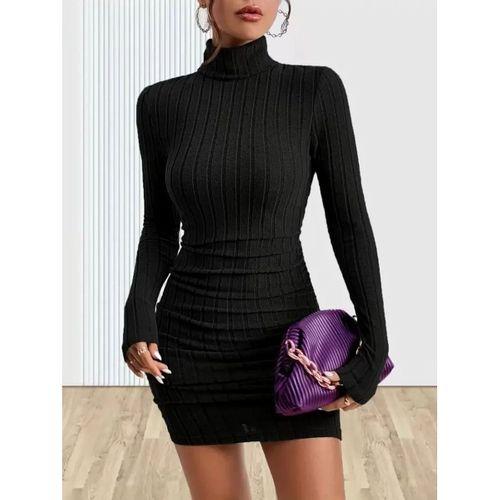 Pilelistore Kadın Uzun Kollu Balıkçı Yaka Kısa şardonlu Kaşkorse Elbise