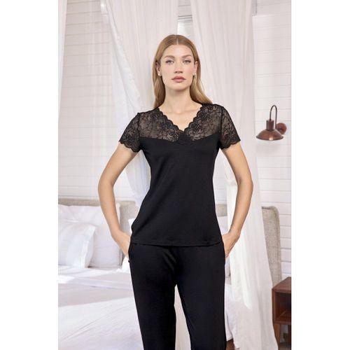 Kısa Kollu Ve Dantelli V Yaka Pijama Takımı