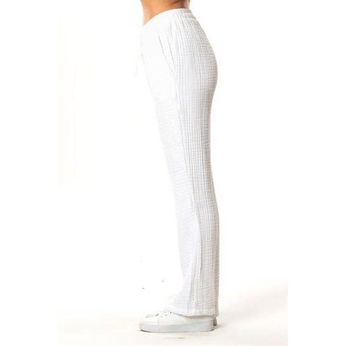 Beli Lastikli Multi Çift Cepli Müslin Kadın/Erkek Unisex Yazlık Pantolon Beyaz Byz