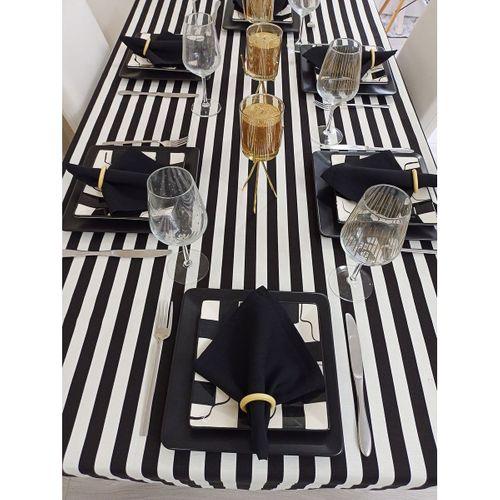 Zeren Home Siyah Beyaz Çizgili Sıvı Geçirmez Dertsiz Masa Örtüsü