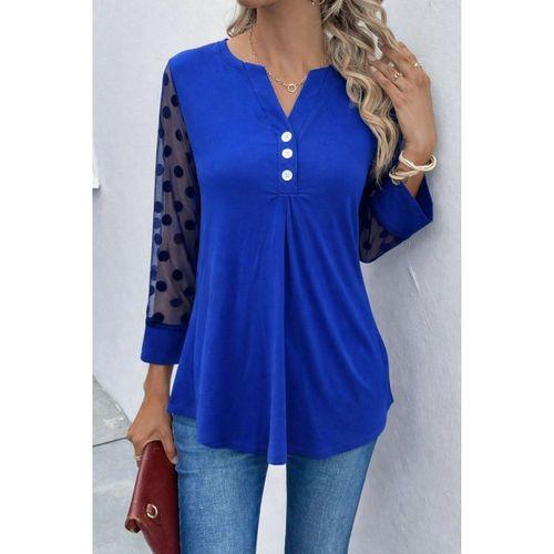 Kadın Uzun Kollu Yakadan Düğmeli Kolları Tül Detaylı Viskon Bluz