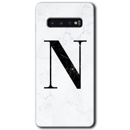 Galaxy S10 Kılıf HD Desen Baskılı Arka Kapak - Beyaz Mermer Desenli N Harfi