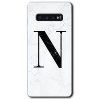 Galaxy S10 Kılıf HD Desen Baskılı Arka Kapak - Beyaz Mermer Desenli N Harfi