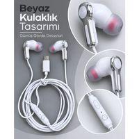 Örgülü Kablo Tasarımlı Kumandalı Beyaz Type C Kulaklık