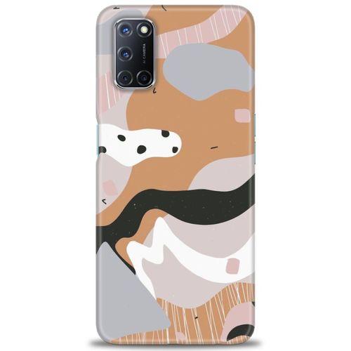 Oppo A92 Kılıf HD Baskılı Kılıf - Kahve Beyaz + Tam Ekran Koruyucu