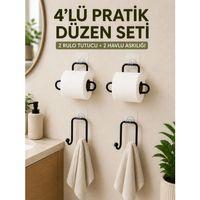 Duvara Yapışkanlı Rulo Kağıtlık Ve Havlu Askılığı 2’şer Adet 4’lü Set