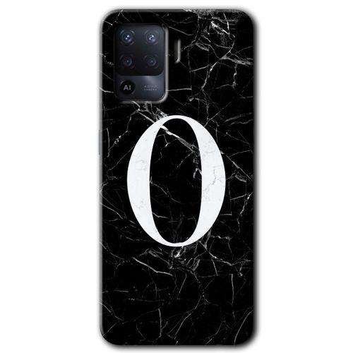 Oppo Reno 5 Lite Kılıf HD Desen Baskılı Arka Kapak - Siyah Mermer Desenli O Harfi + Kırılmaz Cam