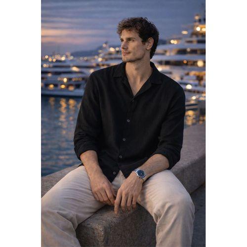 Apaş Yaka Oversize Müslin Kumaş Gömlek - Siyah