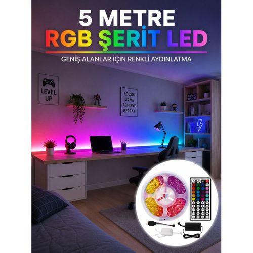 Rgb Şerit Led 5 Metre 5050 Smd Kumandalı Çok Renkli Ev Oda Tv Arkası Dekoratif Aydınlatma
