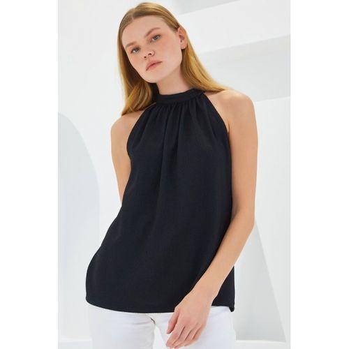 0489 Halter Yaka Örme Bluz - Siyah