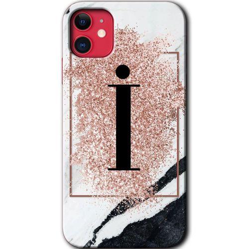 iPhone 11 HD Baskılı Kılıf + 9D Tam Ekran Koruyucu - Pembe Mermer Desenli İ Harfi