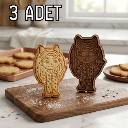 3Lü Kedi Kulaklı Kız Hamur Şekillendirici Kurabiye Kalıbı Oyun Hamuru Kalıbı 8 5 cm
