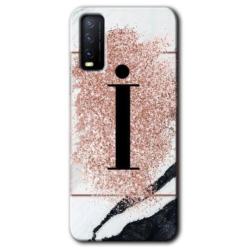 Vivo Y11s Kılıf HD Desen Baskılı Arka Kapak - Pembe Mermer Desenli İ Harfi