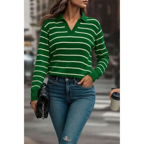 Kadın Uzun Kollu V Yaka çizgili Triko Bluz