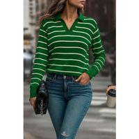 Kadın Uzun Kollu V Yaka çizgili Triko Bluz