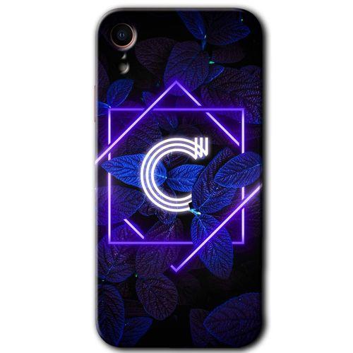 BeRa Aksesuar iPhone XR Kılıf Baskılı Kapak - Dark Neon Yaprak C Harfi +Tam Kaplayan Mat Seramik