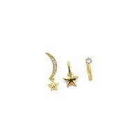 3'lü Taşlı Halka Küpe - Altın