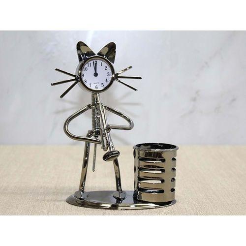 Metal Kedi Müzisyen Saat Ve Kalemlik